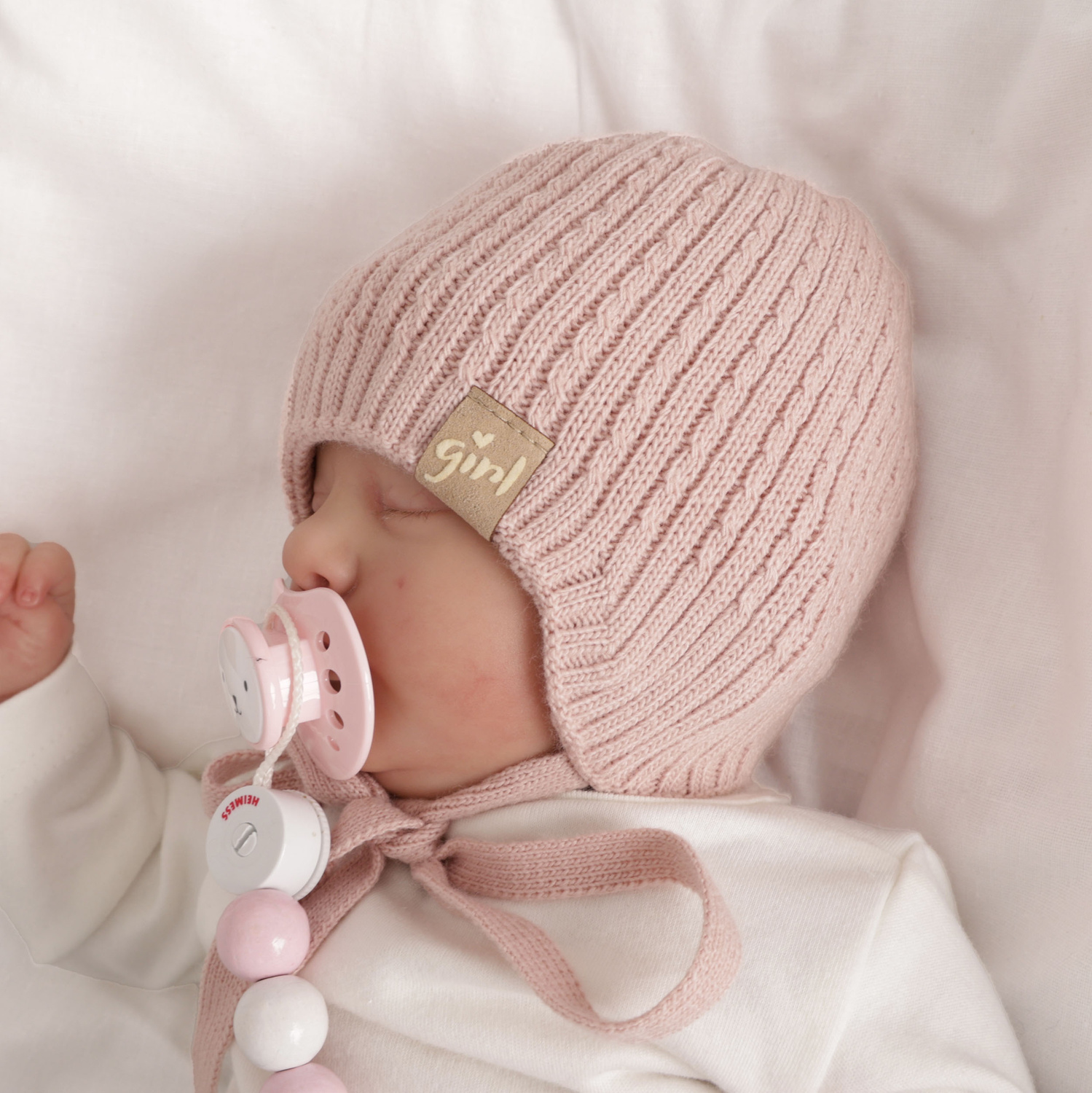 Berretto autunno/primavera bambina, beige, con lacci, Cheri