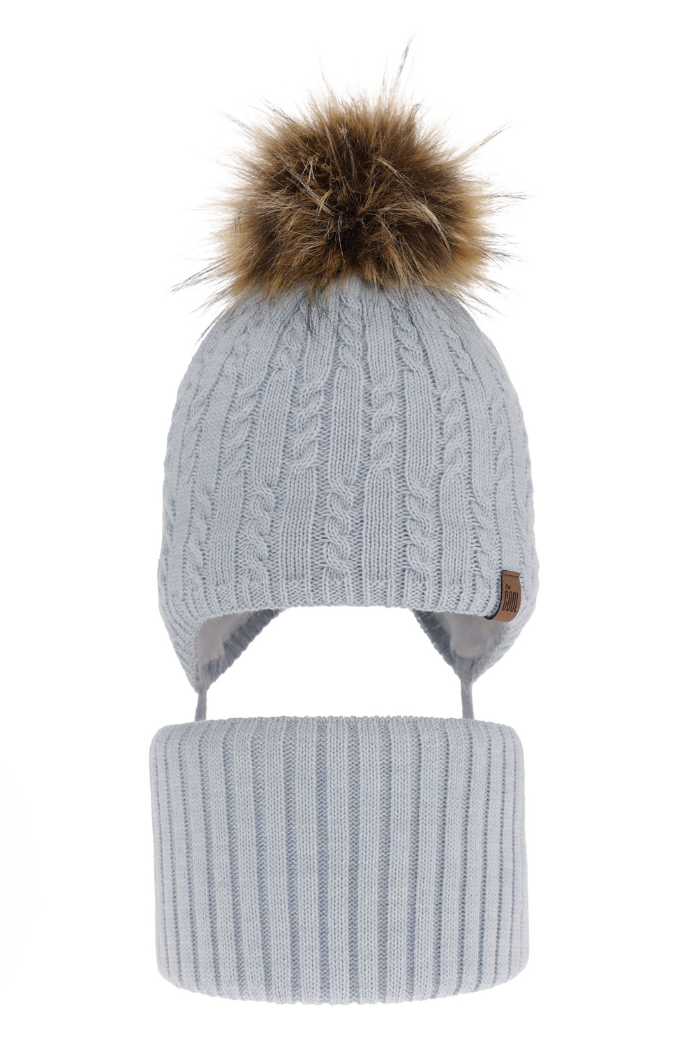 Set invernale bambino: berretto e scaldacollo, azzurro, con pompon, con lacci, Indigo