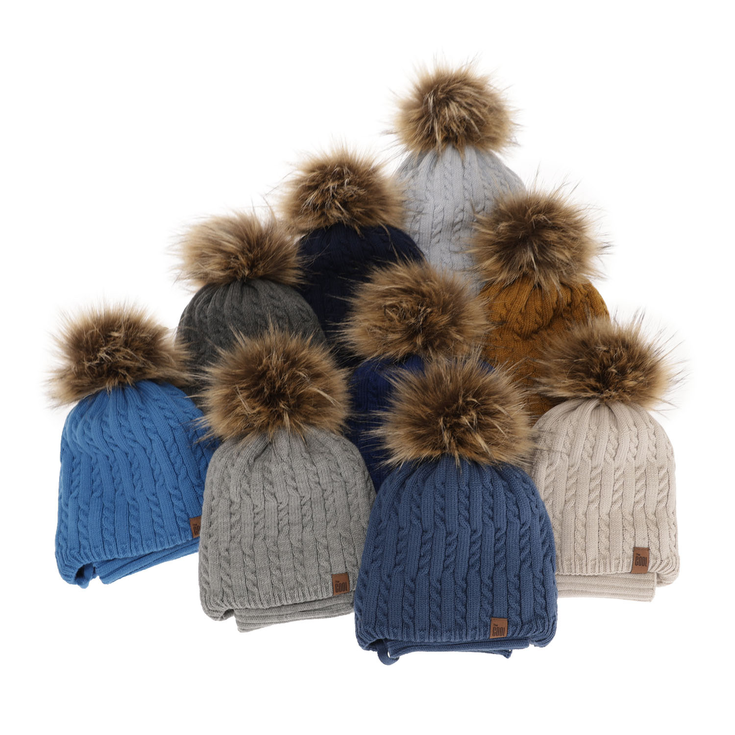 Set invernale bambino: berretto e scaldacollo, khaki, con pompon, Indigo