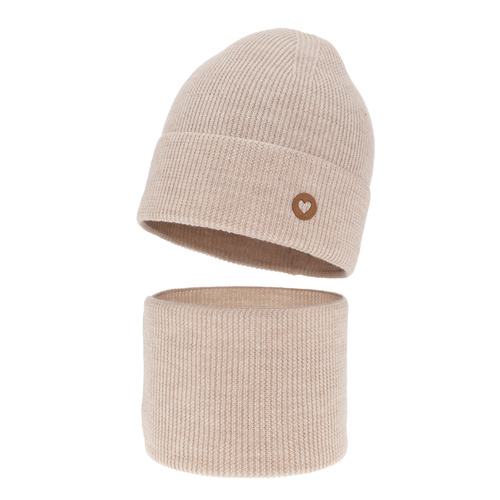 Set autunno/primavera bambina: berretto e scaldacollo, beige, 100% Lana Merino, Brook