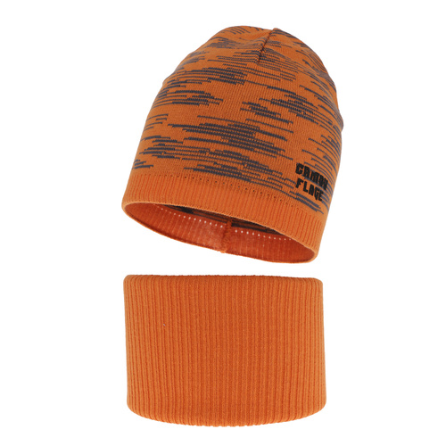 Set autunno/primavera bambino: berretto e scaldacollo, con cotone, arancione, con pompon, Carter