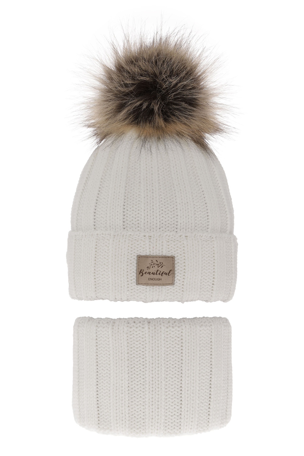 Set invernale bambina: berretto e scaldacollo, bianco, con pompon, Kaliope