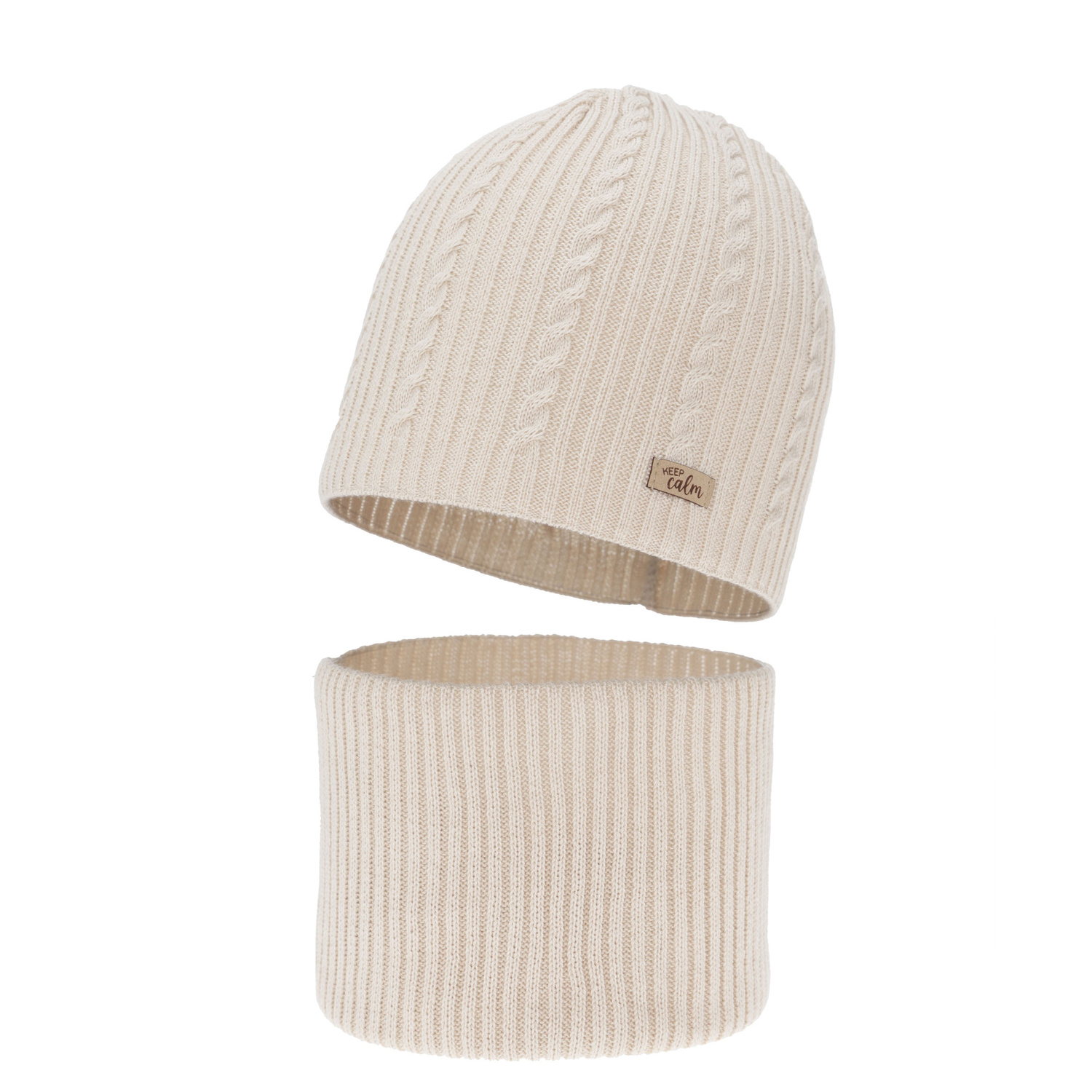 Set autunno/primavera bambina: berretto e scaldacollo, beżowy, con cotone, Ordesa