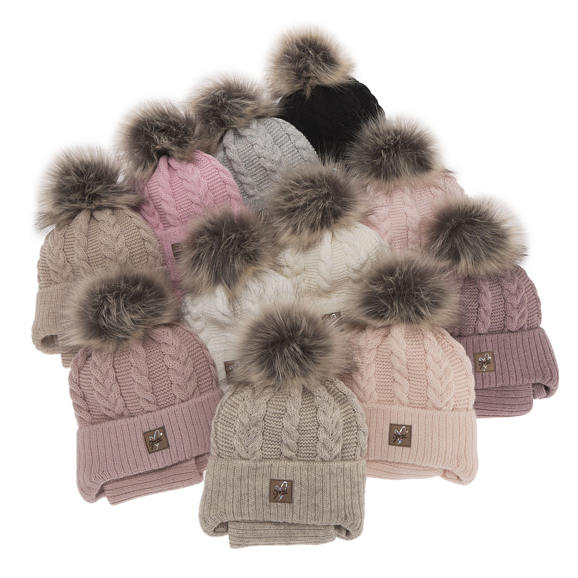 Set invernale bambina: berretto e scaldacollo, rosa chiaro, con lacci, con pompon, Finess