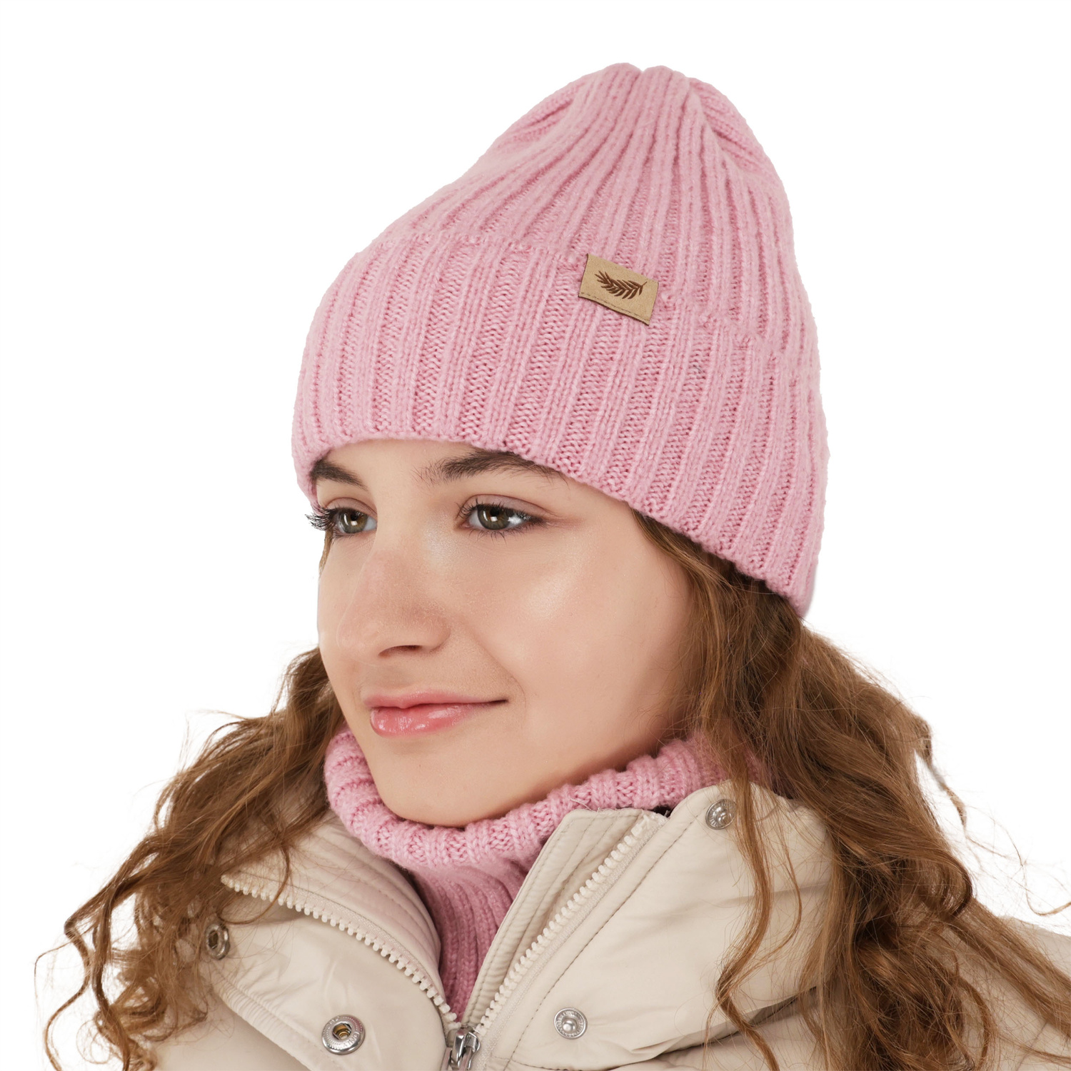 Set invernale bambina: berretto e scaldacollo, beige, 100% Lana Merino, Karmina