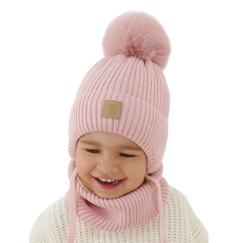 Set invernale bambina: berretto e scaldacollo, crema, con pompon, Betty