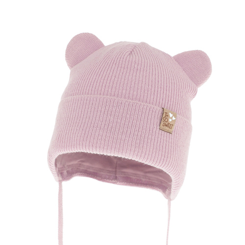 Berretto autunno/primavera bambina, lilla, con lacci, Noemi