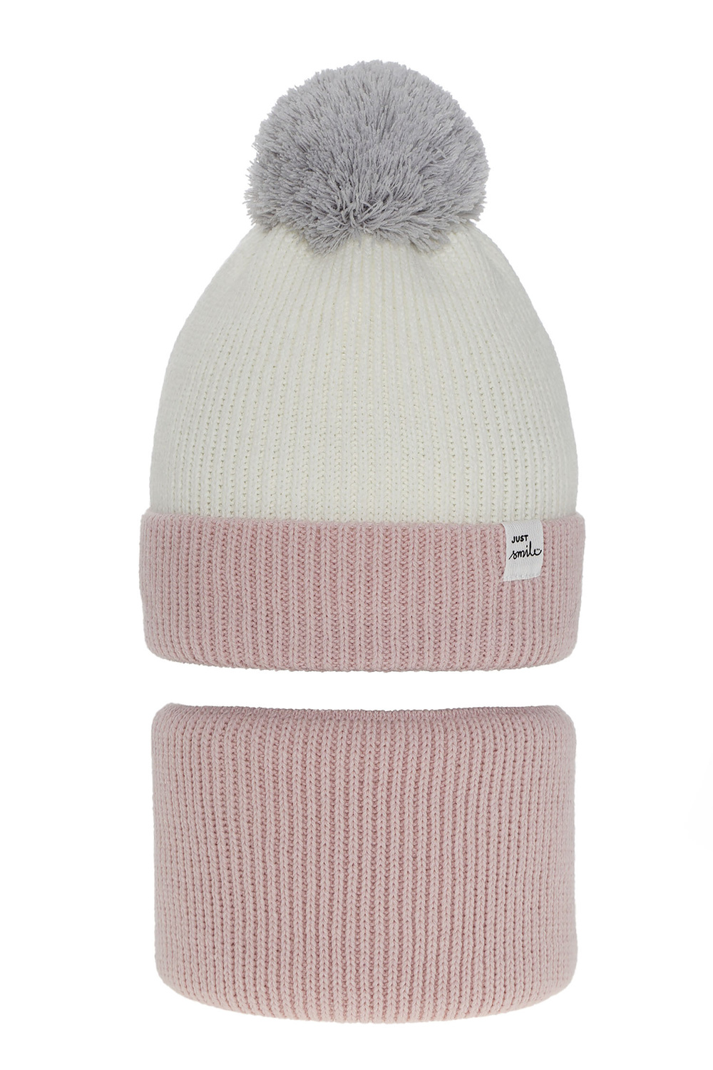 Set invernale bambina: berretto e scaldacollo, rosa, con pompon, Rosalin