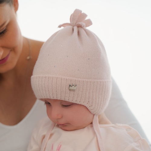 Berretto autunno/primavera bambina, rosa, con lacci, Oliwka