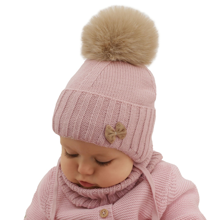 Set invernale bambina: berretto e scaldacollo, rosa, con pompon, Talena