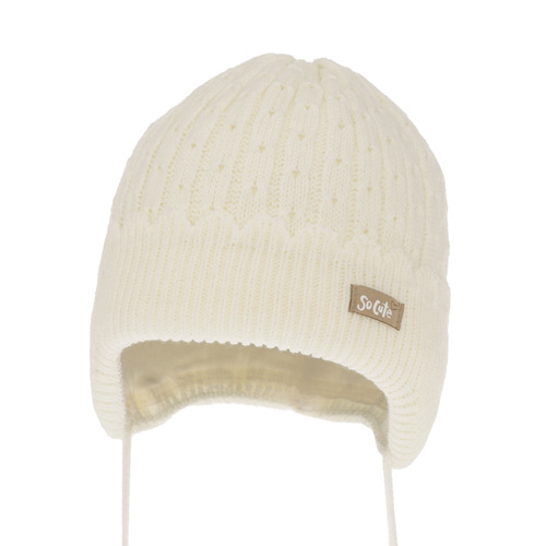 Berretto autunno/primavera bambina, crema, con lacci, Tema