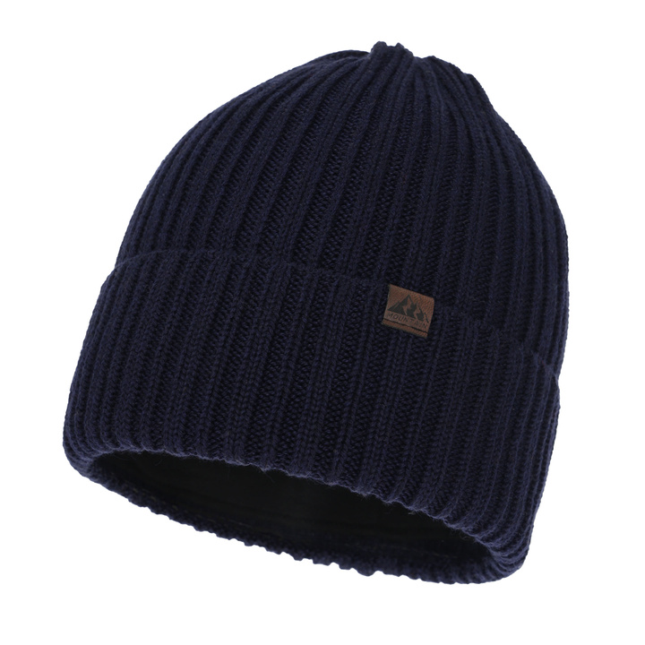 Berretto invernale uomo, blu navy, con lana merino, Huno