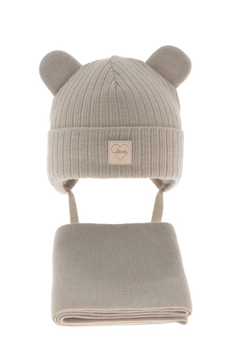 Set invernale bambina: berretto e sciarpa, beige, con lacci, Antola