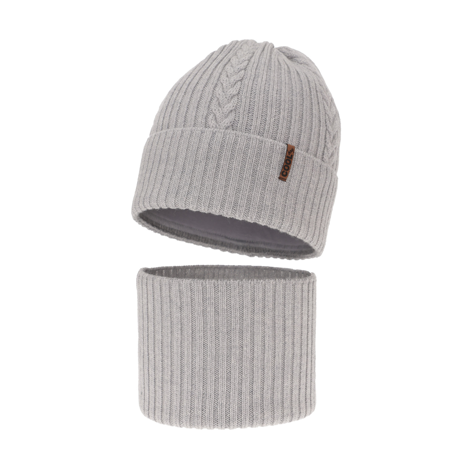 Set invernale bambino: berretto e scaldacollo, grigio chiaro, 100% Lana Merino, Wilson
