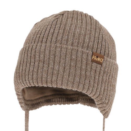 Berretto invernale bambino, con lacci, con lana merino, marrone, Puser