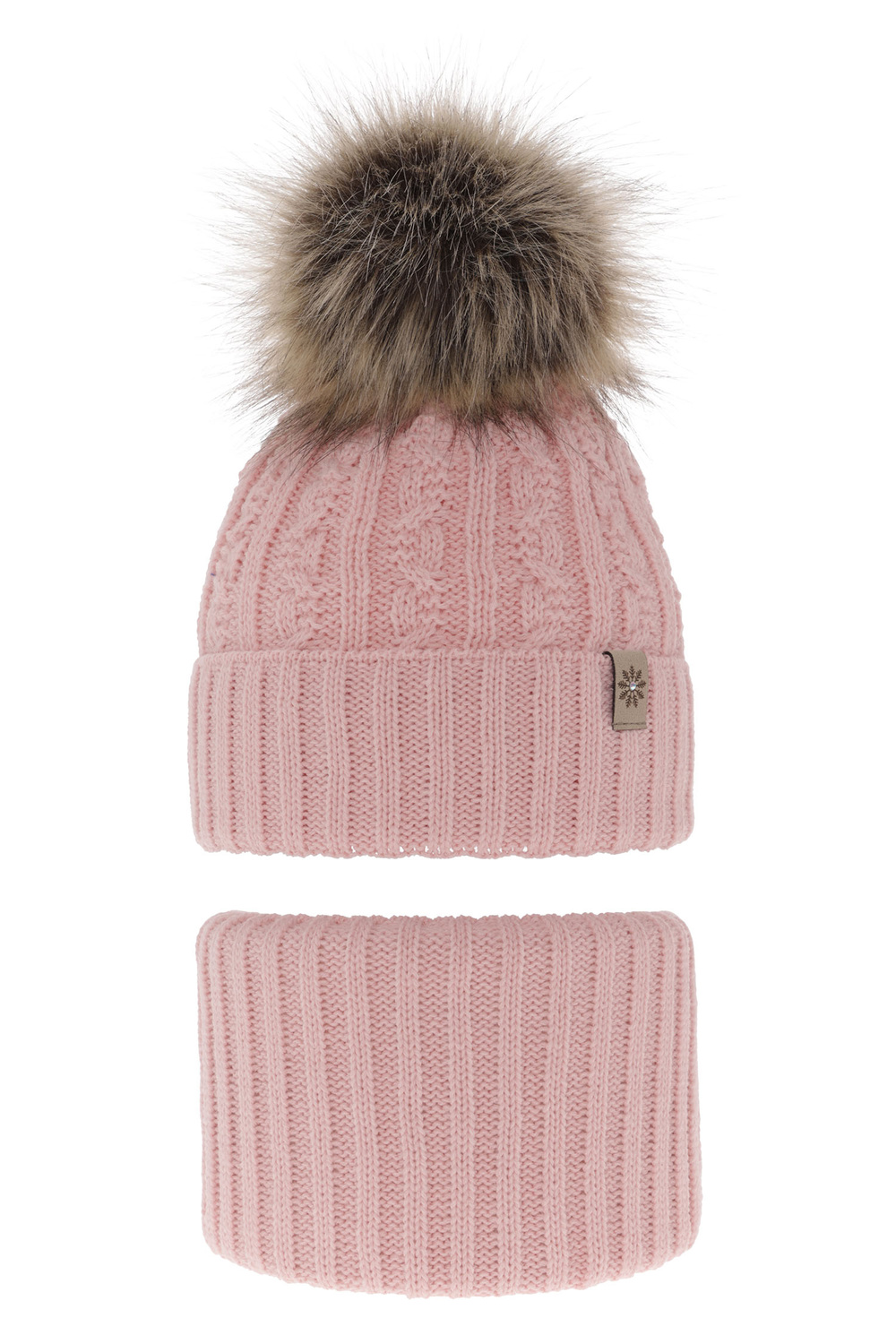 Set invernale bambina: berretto e scaldacollo, rosa, con pompon, Pretoria
