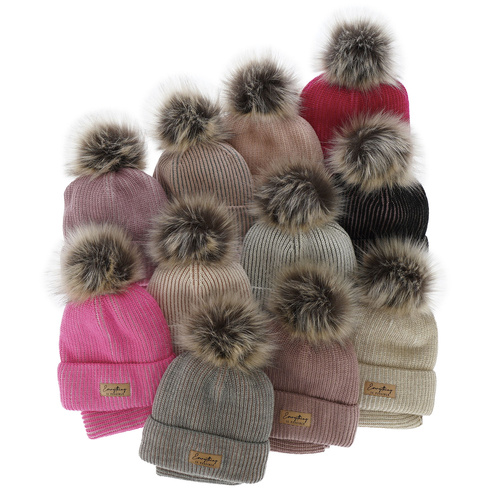 Set invernale bambina: berretto e scaldacollo, grigio, con pompon, Floryda