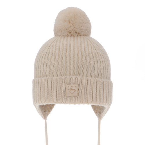 Berretto invernale bambina, rosa chiaro, 100% Lana Merino, foderato in pile, con lacci, Hakkari