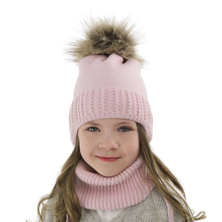 Set invernale bambina: berretto e scaldacollo, lilla, con pompon, Renia