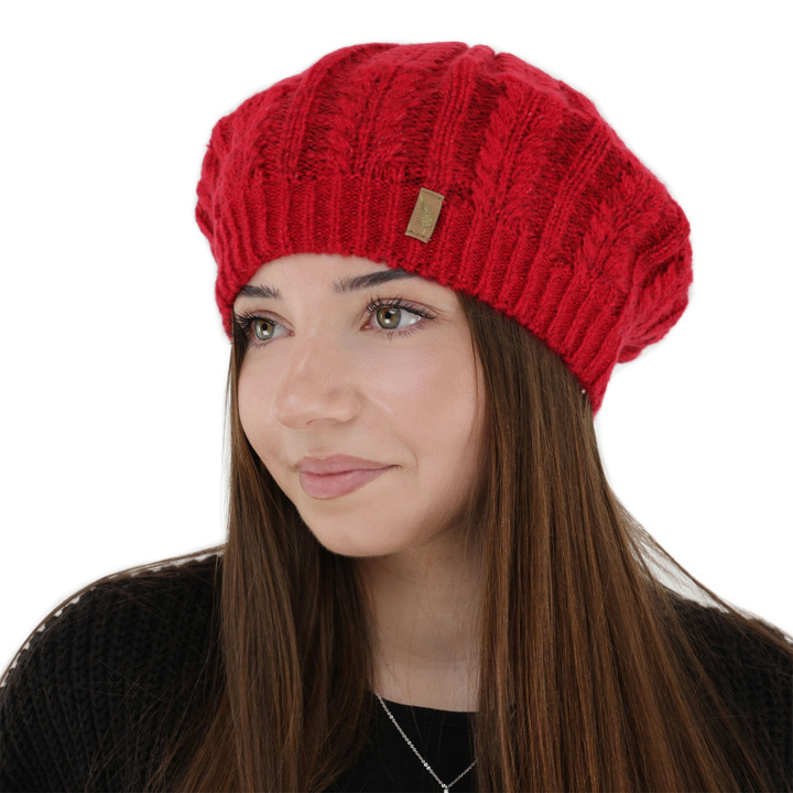 Beret invernale donna, rosso, con lana merino, Senja