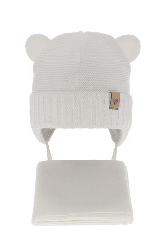 Set invernale bambina: berretto e sciarpa, bianco, con lacci, Alice