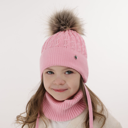 Set invernale bambina: berretto e scaldacollo, lilla, con pompon, Tukana