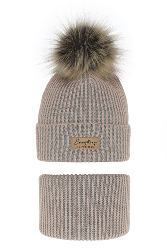 Set invernale bambina: berretto e scaldacollo, rosa, con pompon, Floryda