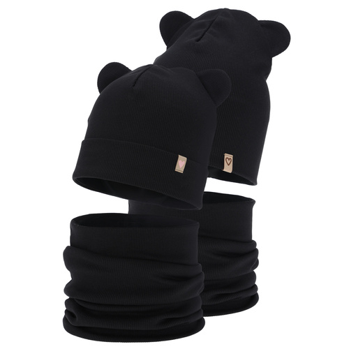 Set autunno/primavera bambina: berretto e scaldacollo, di cotone, nero, Luminia
