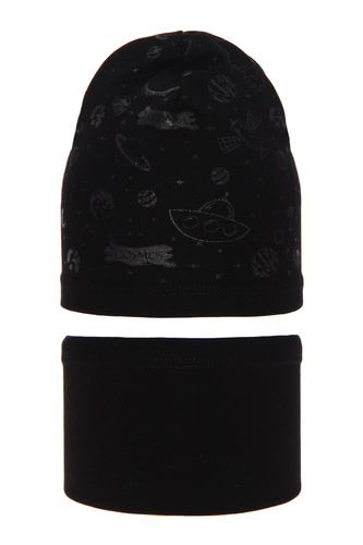 Set autunno/primavera bambino: berretto e scaldacollo, nero, cotone, Kosmos