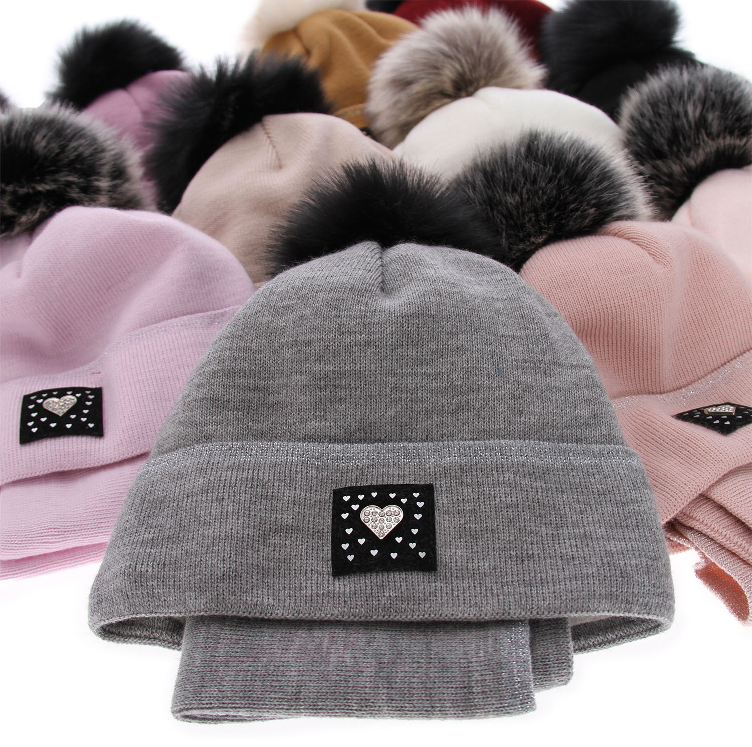 Set invernale bambina: berretto e scaldacollo, nero, con pompon, Sendi