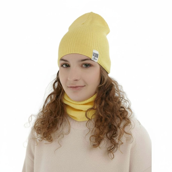 Set autunno/primavera bambina: berretto e scaldacollo, con cotone, giallo, Farinka