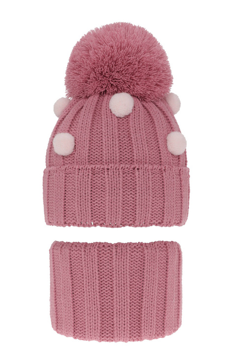 Set invernale bambina: berretto e scaldacollo, rosa, con pompon, Hekate