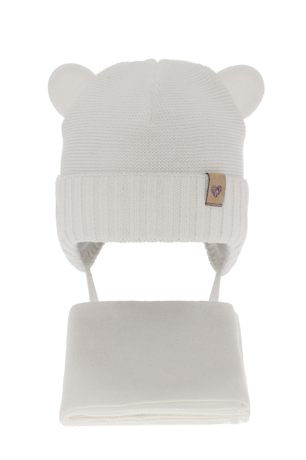 Set invernale bambina: berretto e sciarpa, bianco, con lacci, Alice