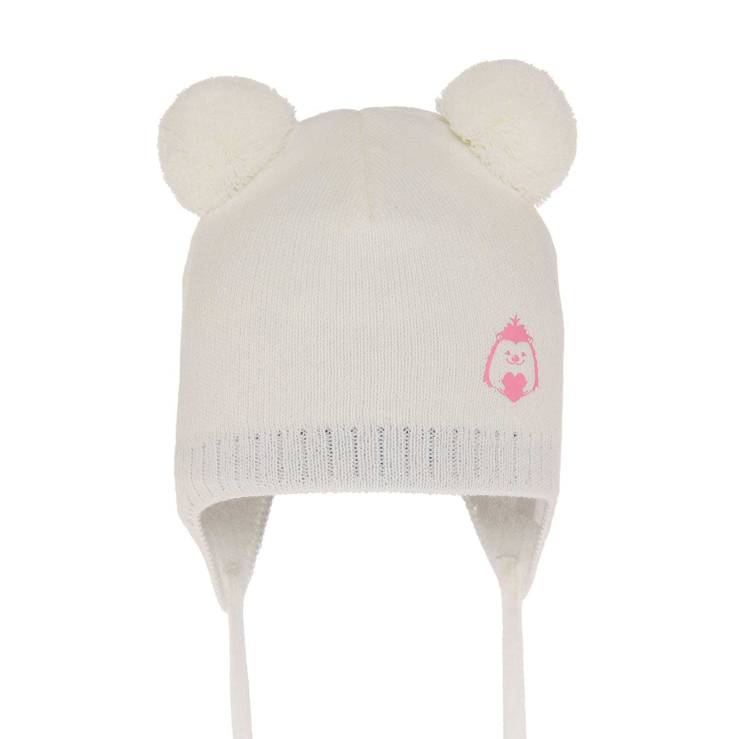 Berretto autunno/primavera bambina, crema, con due pon pon, con lacci, Bunia