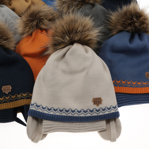 Set invernale bambino: berretto e scaldacollo, grigio, con pompon, Elpis