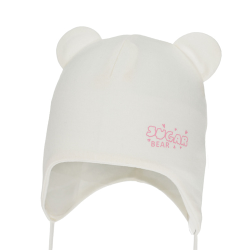 Berretto autunno/primavera bambina, crema, cotone, con lacci, Kelda