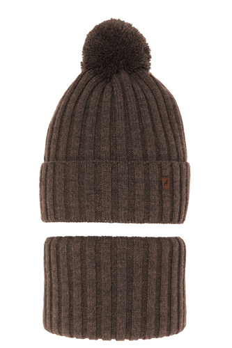 Set invernale bambino: berretto e scaldacollo, marrone, con pompon, Wiliam