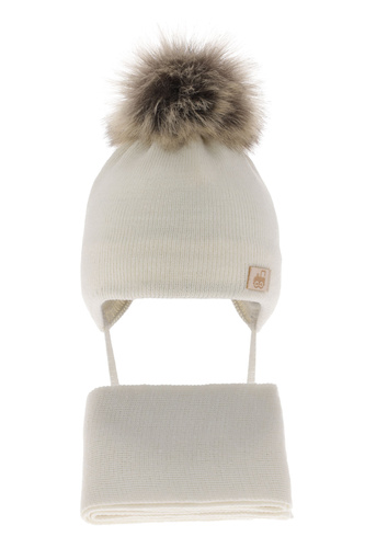 Set invernale bambino: berretto e sciarpa, crema, 100% Lana Merino, Anastazy