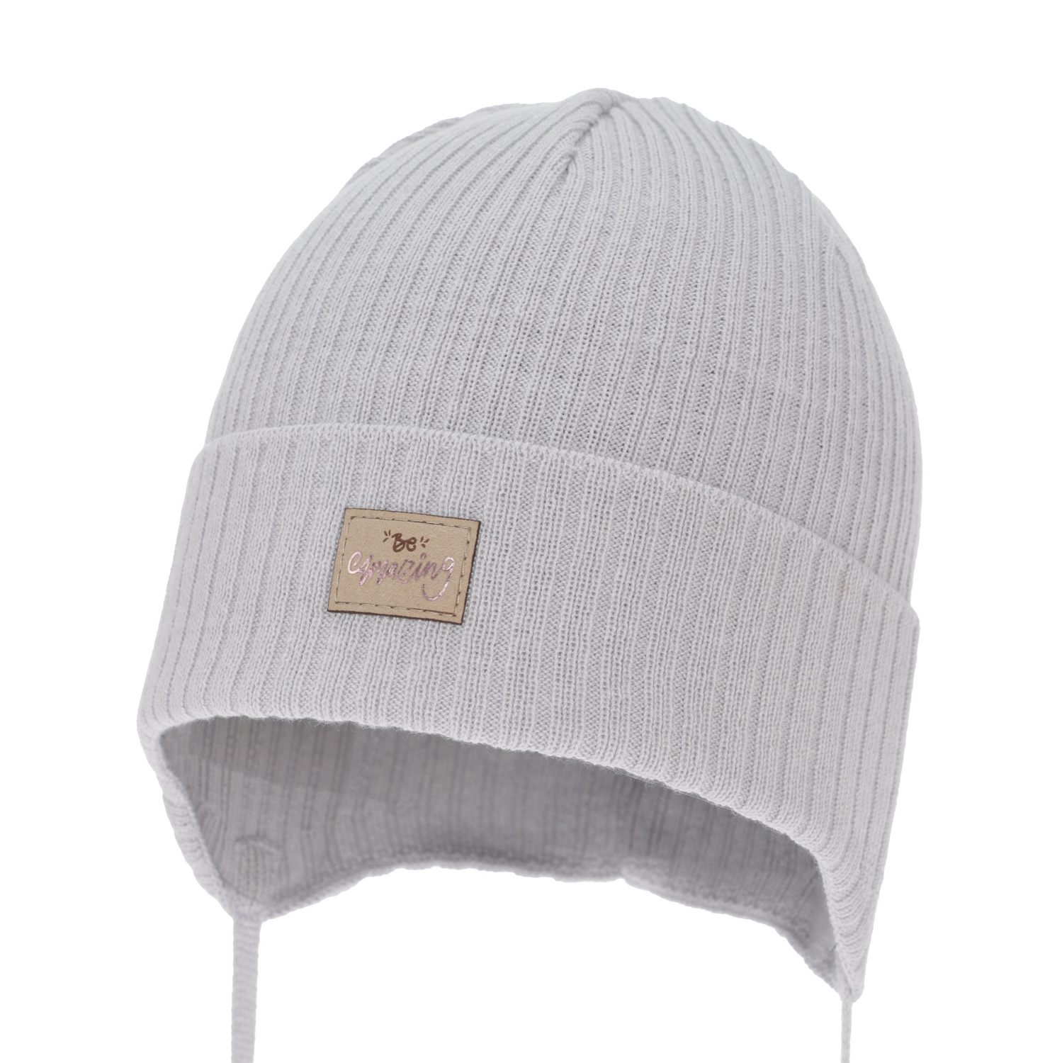 Berretto autunno/primavera bambina, grigio chiaro, con lacci, con cotone, Tindra