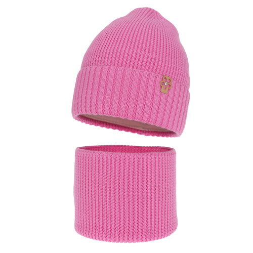 Set invernale bambina: berretto e scaldacollo, rosa, 100% Lana Merino, Nelita