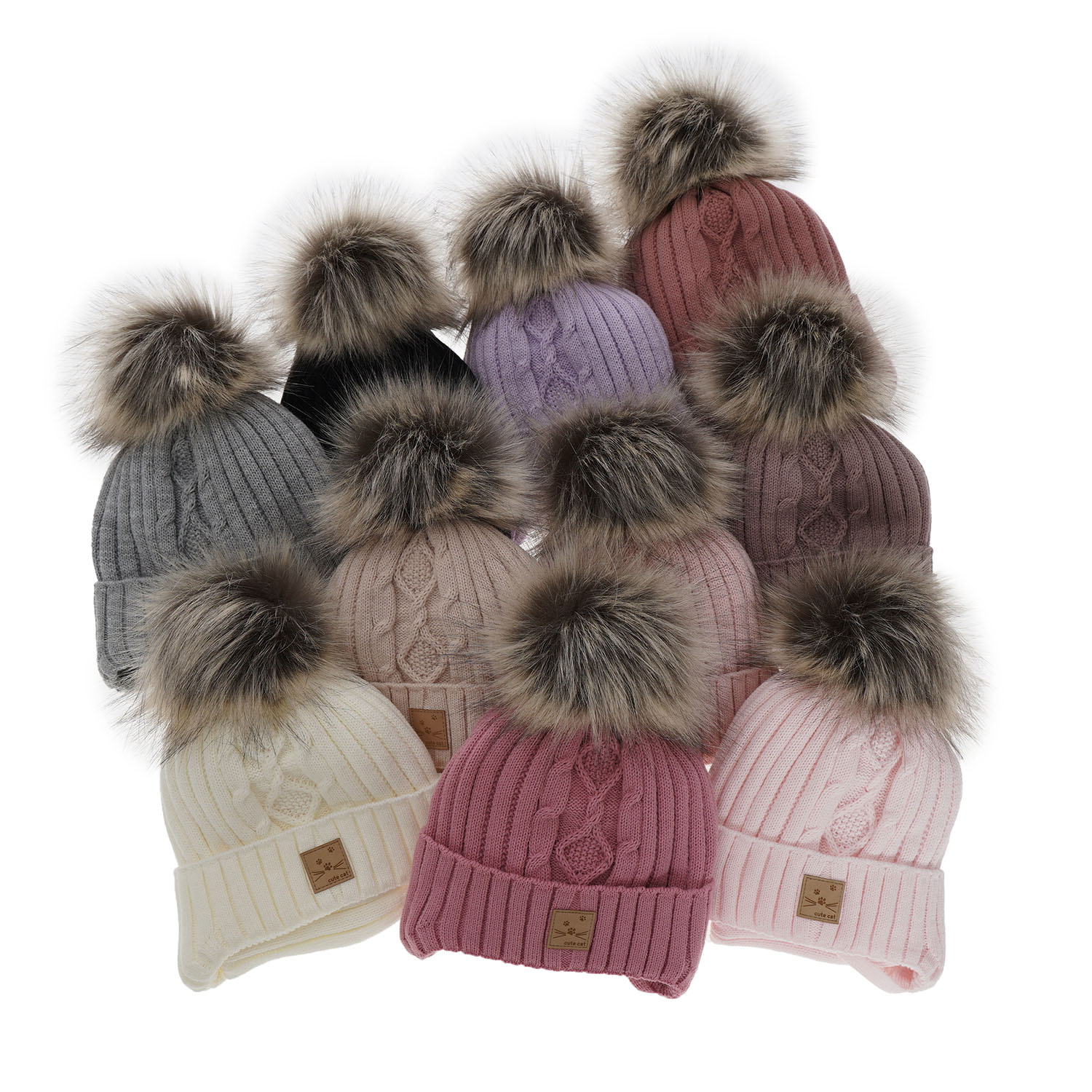 Set invernale bambina: berretto e scaldacollo, rosa, con pompon, Aida