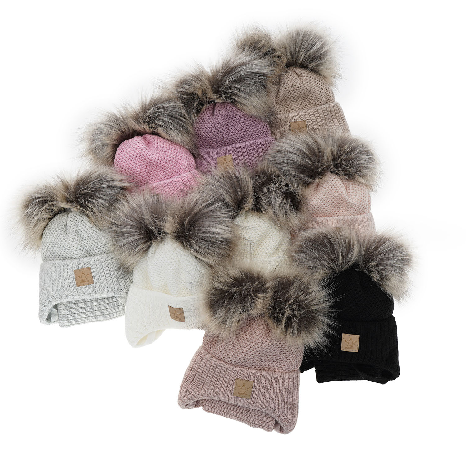 Set invernale bambina: berretto e scaldacollo, rosa, con due pon pon, con lacci, Minsi