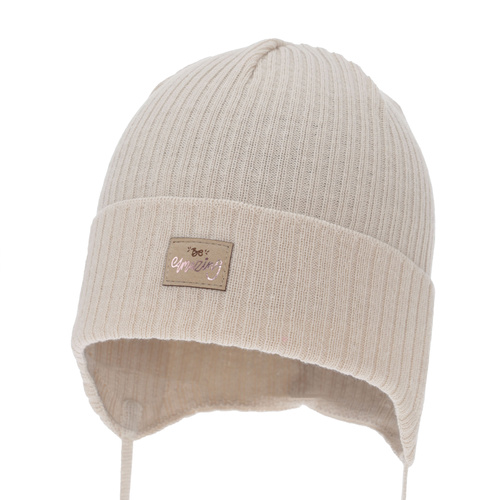 Berretto autunno/primavera bambina, beige, con lacci, con cotone, Tindra