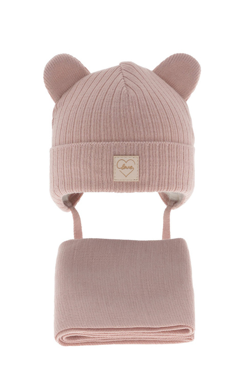 Set invernale bambina: berretto e sciarpa, rosa, con lacci, Antola