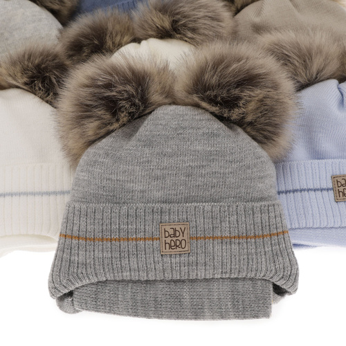 Set invernale bambino: berretto e sciarpa, azzurro, con due pon pon, con lacci, Melon