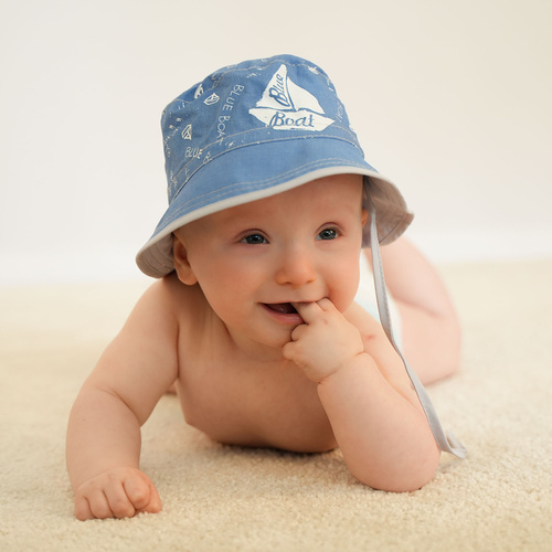 Cappello bambino, blu, foderato in cotone, Boat