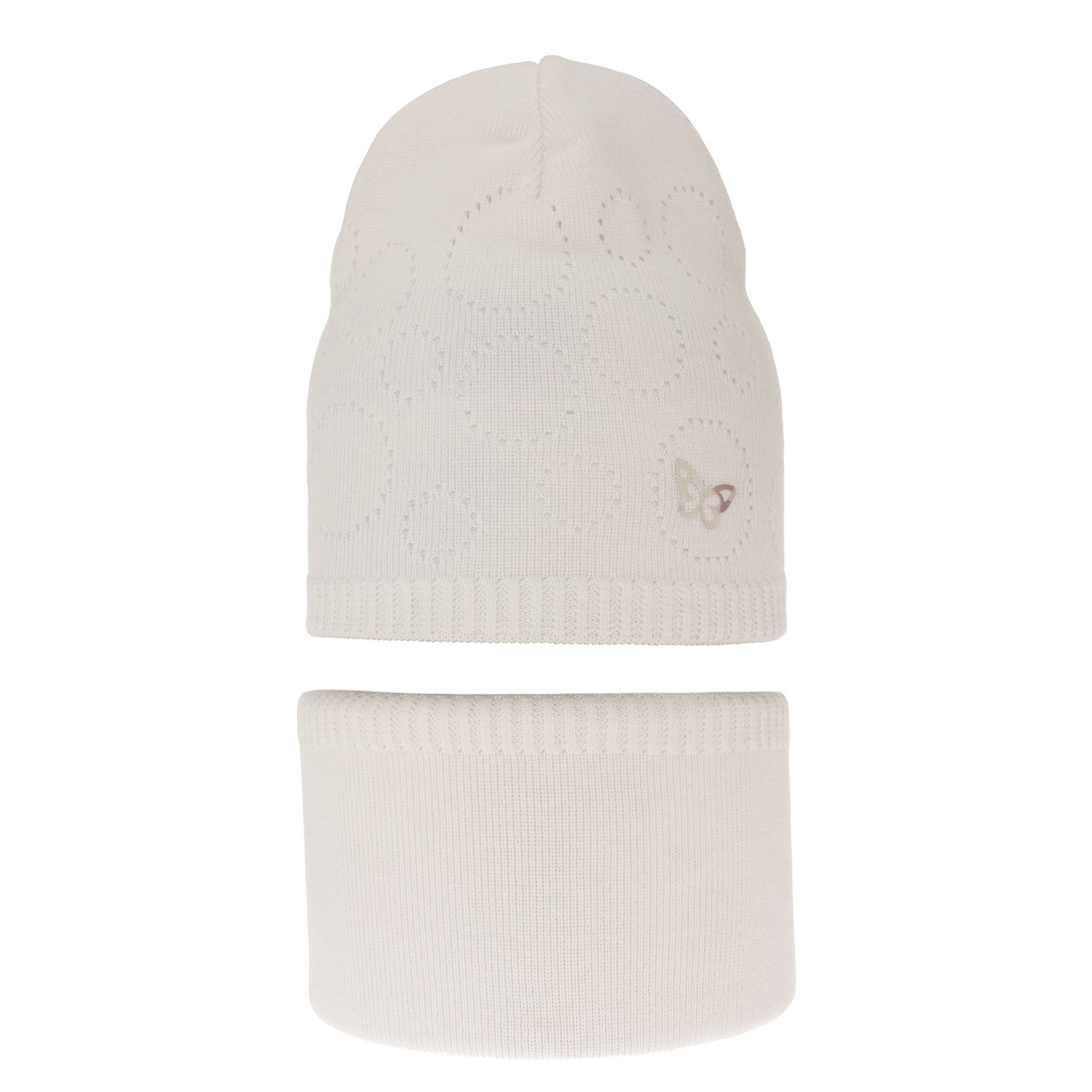 Set autunno/primavera bambina: berretto e scaldacollo, con cotone, crema, traforato, Amarilla