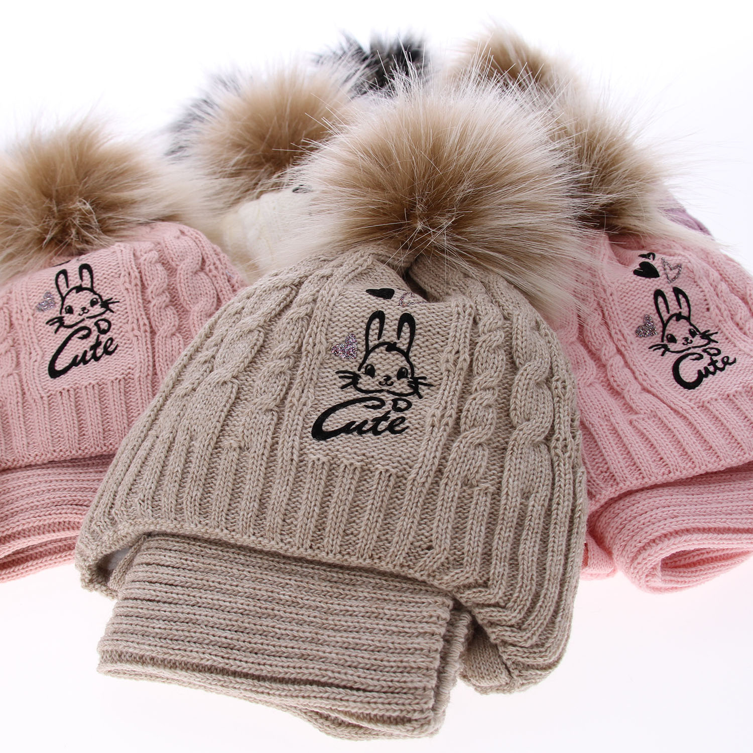 Set invernale bambina: berretto e scaldacollo, grigio, con pompon, Treccia