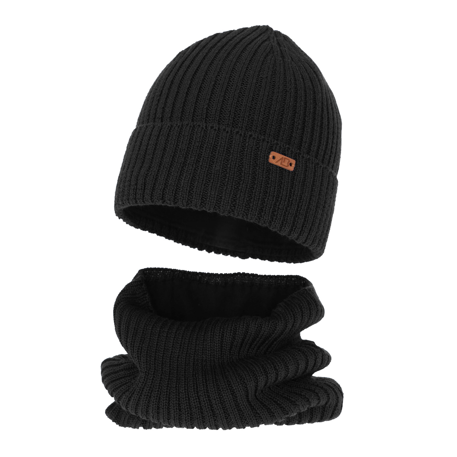 Set invernale bambino: berretto e scaldacollo, nero, foderato in pile, 100% Lana Merino, Palermo