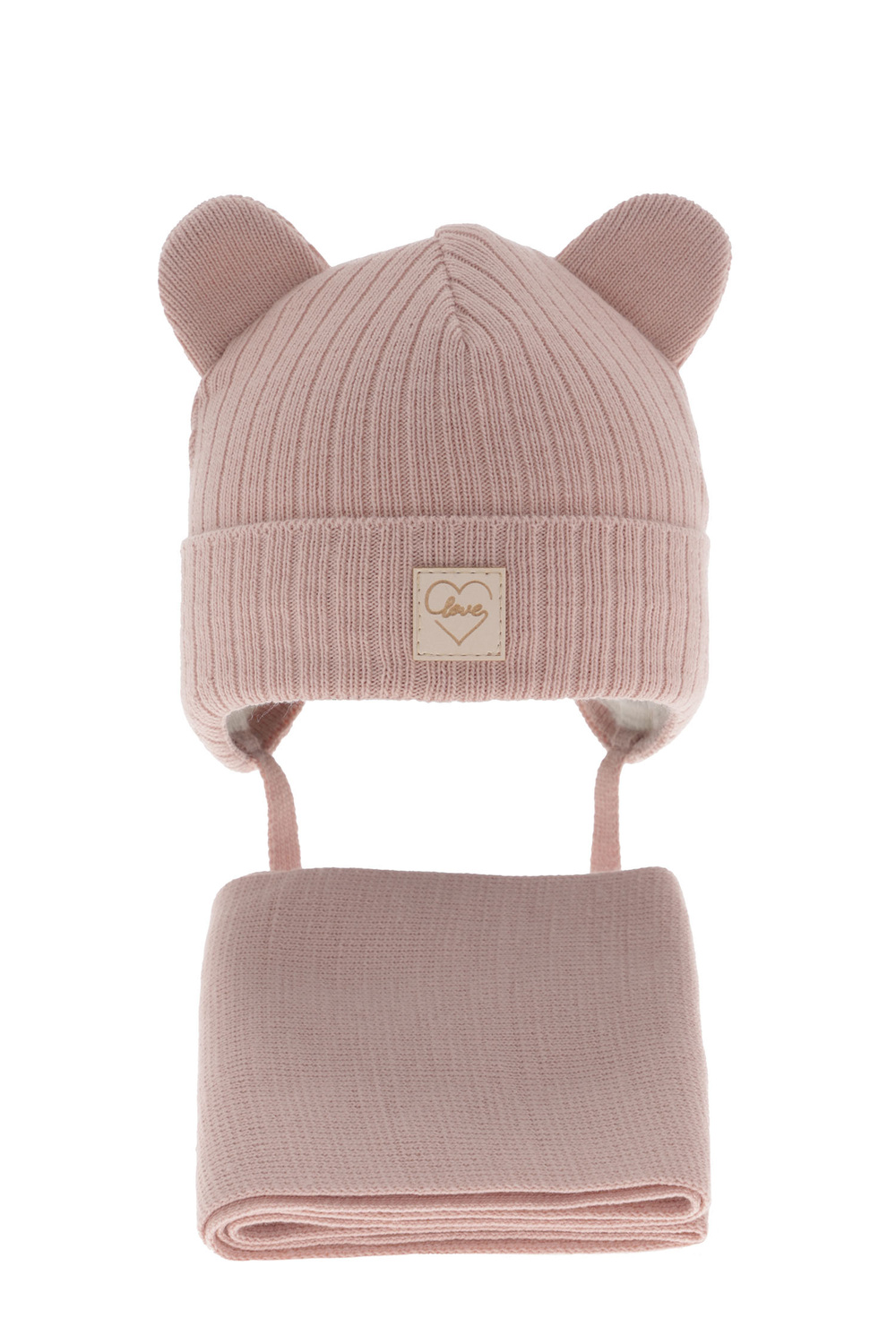 Set invernale bambina: berretto e sciarpa, rosa, con lacci, Antola